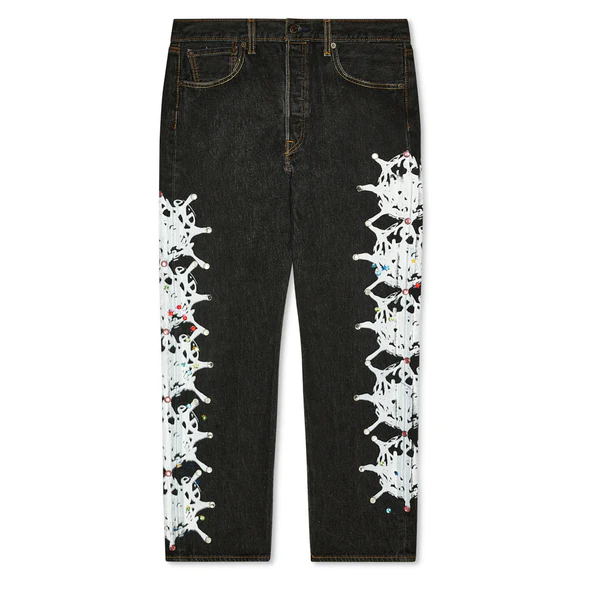 Sp5der Black Vintage Web and Stone Denim